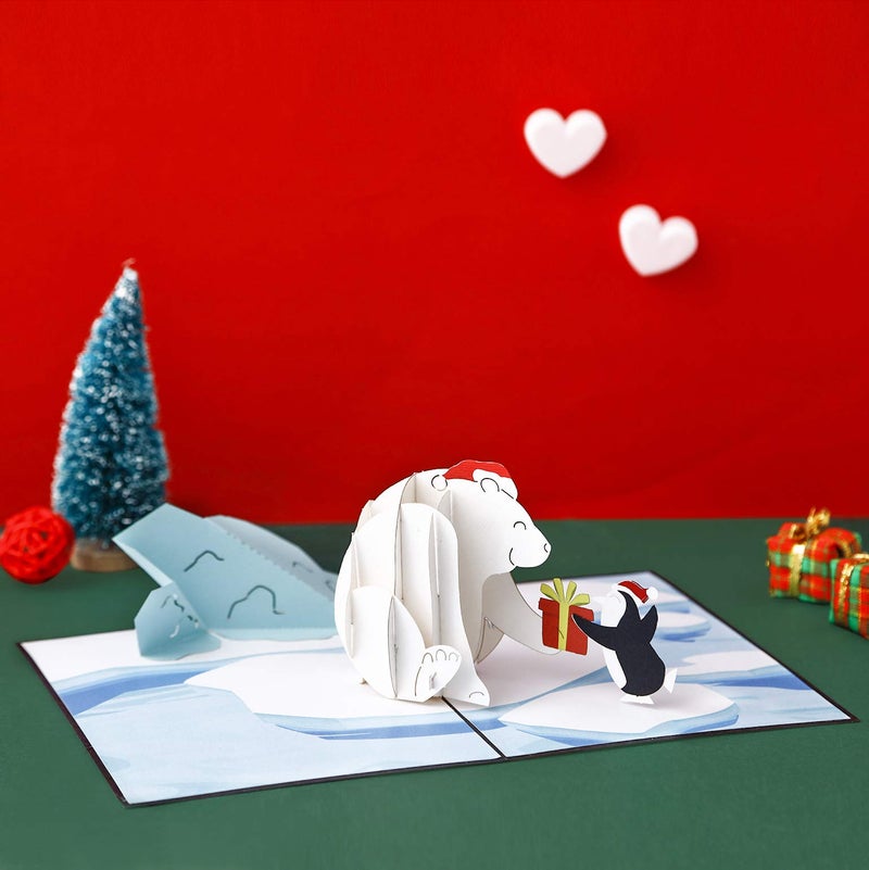 Liif Polar Bear Penguin 3D Greeting Pop Up Christmas Card, Merry Christmas Cards For Kids, Holiday Card, Xmas Card, Gift, Christmas Thank You Cards, Funny, Unique, Animal, Ocean - Image 2